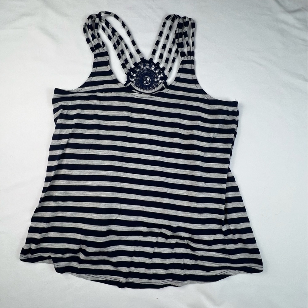 No Boundaries - Women’s Racerback Crochet Sleeveless Tank Top-Blue/White -Medium